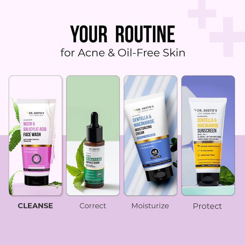 Dr. Sheth’s Neem & Salicylic Acid Face Wash | Deeply Cleanses & Unclogs Pores | Controls Acne, Blackheads & Oil | Unisex BHA Cleanser | 3.38 Fl Oz/100 ml