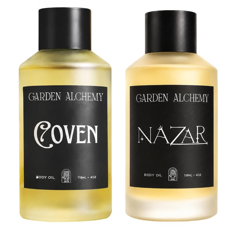 Garden Alchemy Body Oil, Perfume Body Oil Nazar & Coven, Well-Absorbing Moisturizer for Hydrating Dry Skin for Women & Men, Natural Ingredients,118ml/4oz (2pcs)