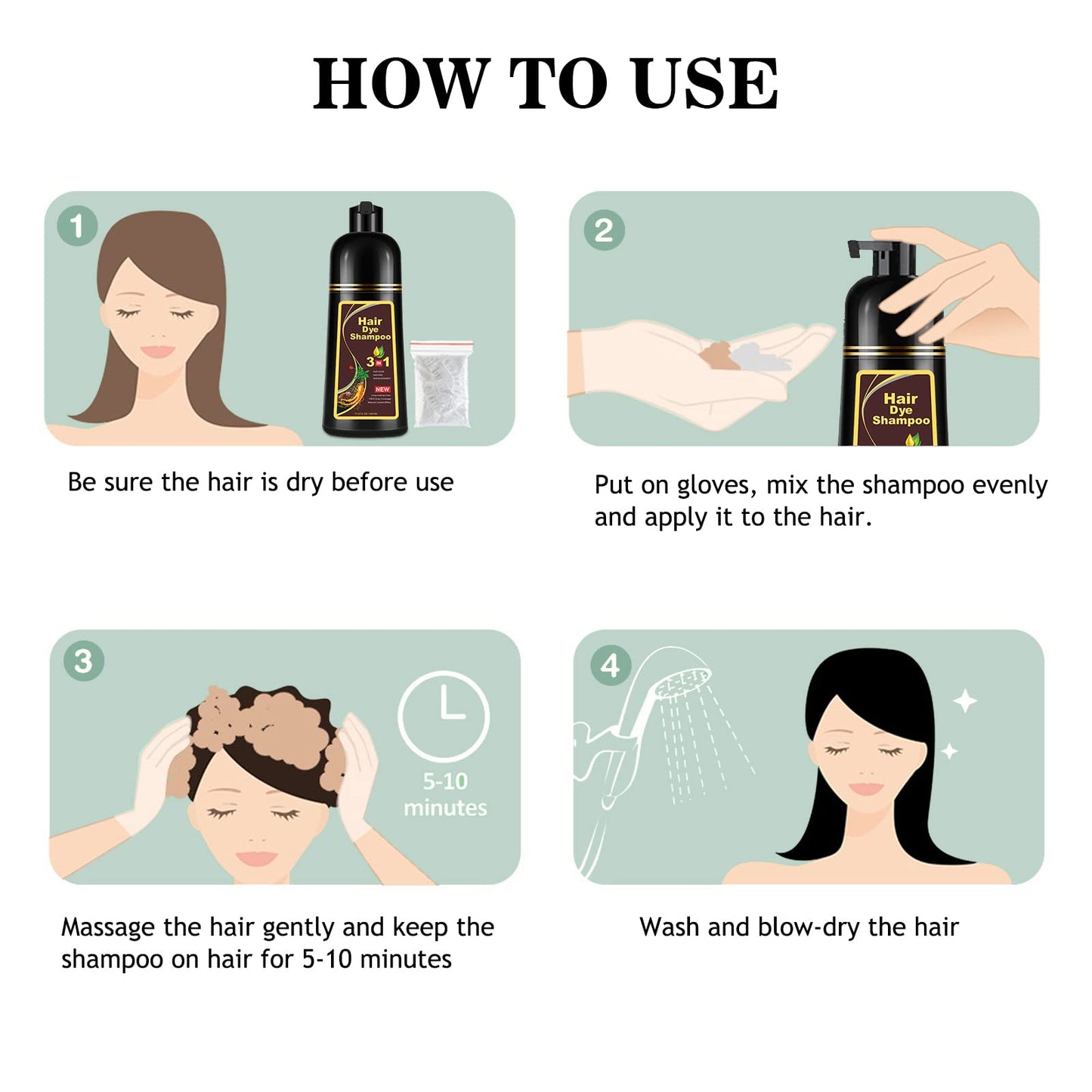 Instant Hair Color Shampoo, Natural Brown Hair Dye Shampoo 3 in 1 for Men & Women, Long Lasting Para Canas, Easy to Use Brown Hair Shampoo (cherry brown)