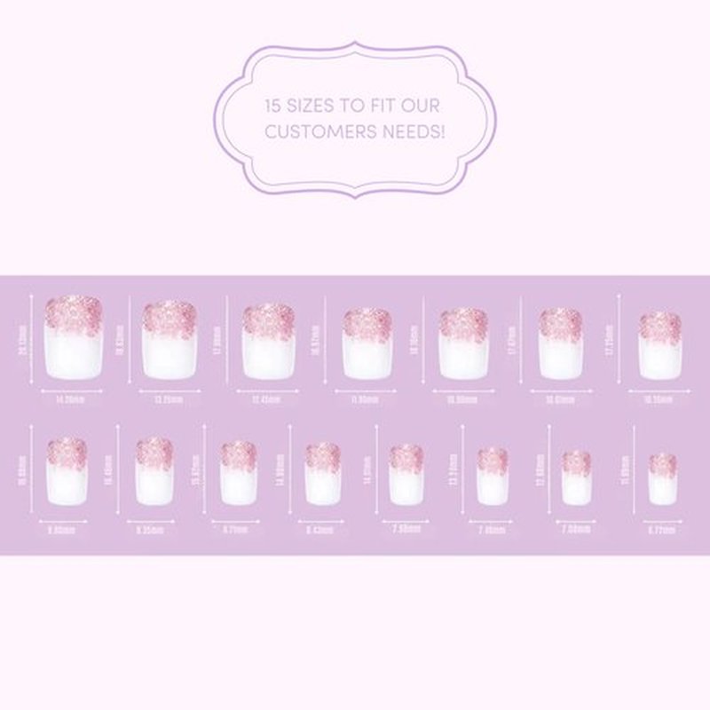 Lopotichat Ultra-Resistant Gel Press-On Nails Set - 30 Nails in 15 Sizes for Perfect & Natural Fit - Reusable Manicure for DIY Salon-Quality Nails at Home (Sparkling Bae)