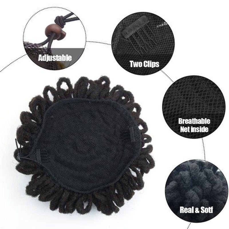 Yinmei Baibian Large Dreadlock Bun Drawstring Ponytail Hair Brown Petal Buns Dreadlocks Nu Locs Braids Bun Hairpiece Chignon Synthetic Clip in Hair Extensions for Black Women(30#)