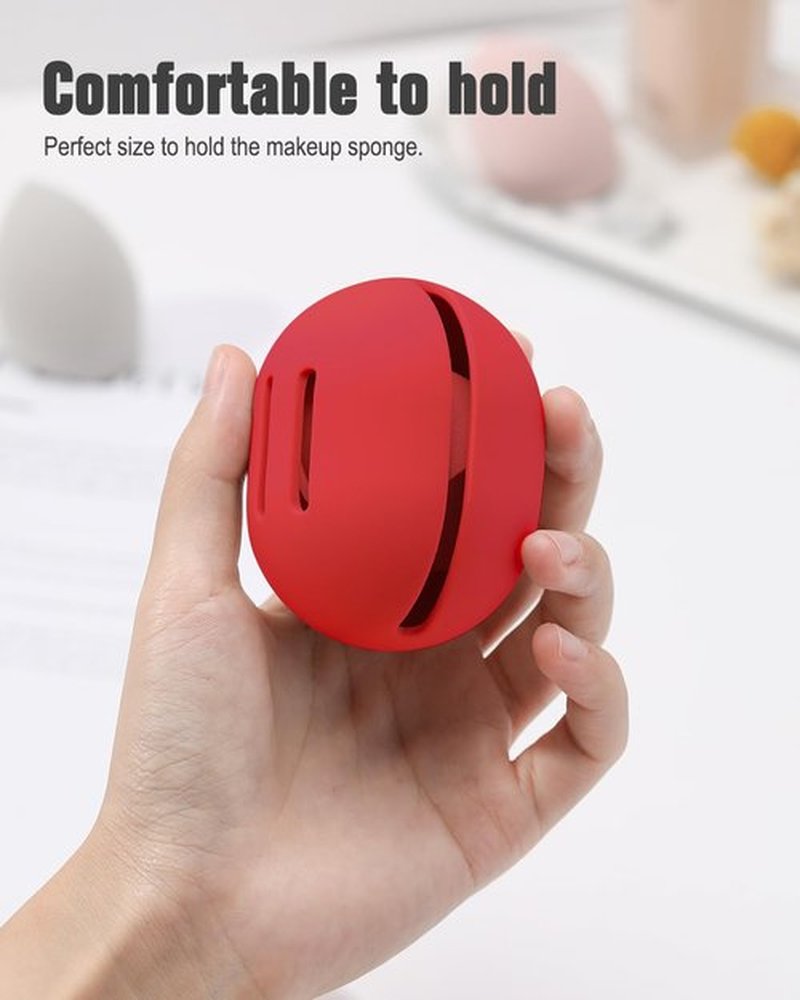 FERYES Makeup Sponge Holder – Shatterproof Eco-Friendly Silicone Beauty Make Up Blender Case for Travel - Red