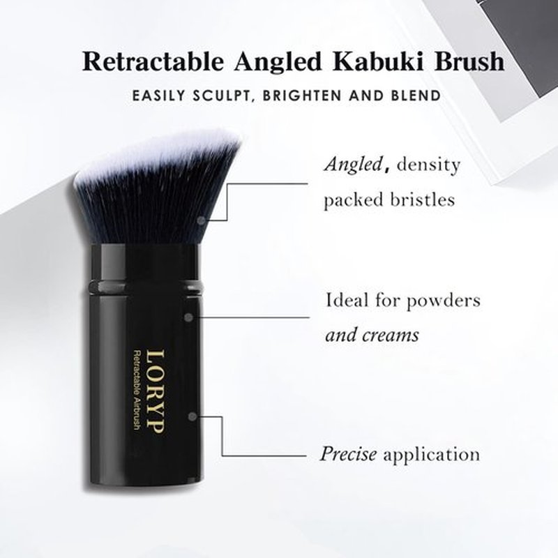 LORYP Retractable Makeup Brush Black Kabuki Foundation Brush for liquid Cream and Powder Makeup 2 Pack Travel Makeup Brush Set