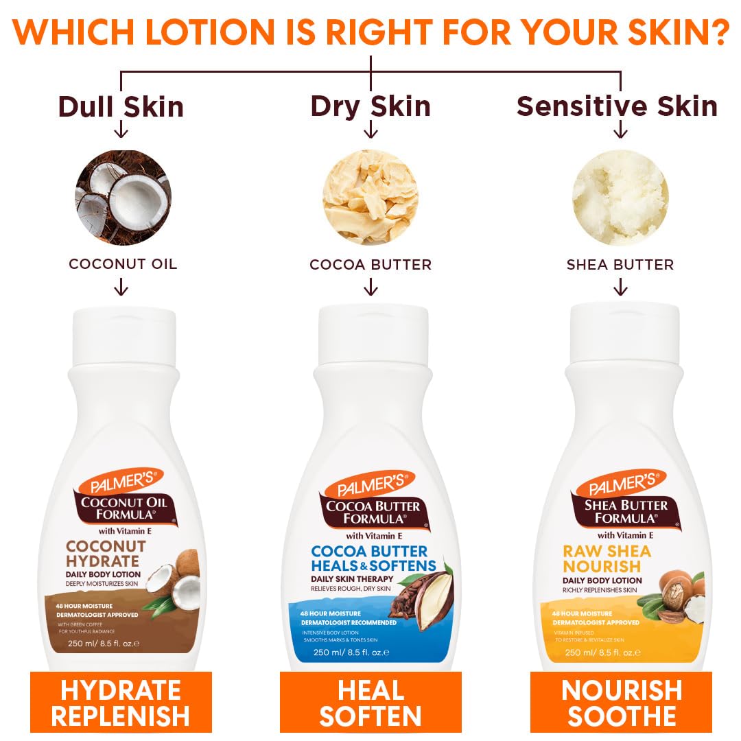 Palmer's Body Lotion for Women & Men Variety Pack, Vitamin E Lotion Set for Dry Skin, 48 Hour Moisturization, 8.5 oz flip cap bottles (Pack of 3)