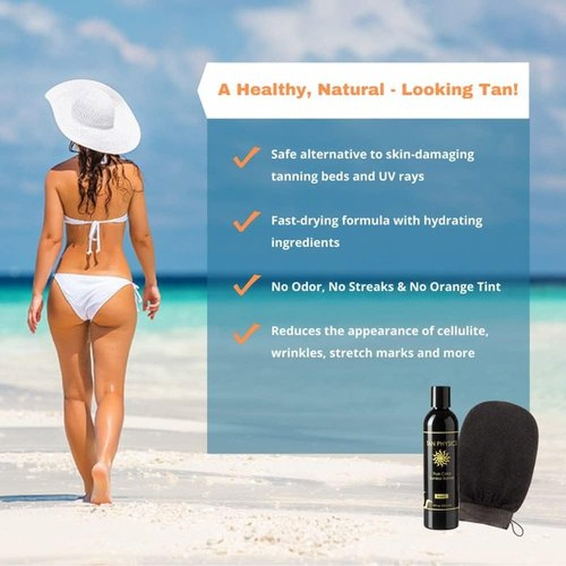 Tan Physics Self Tanner, 8 Fl oz with Exfoliation Mitt - Tan Physics True Color Sunless Tanner - Tan Physics Sunless Tanner - Self Tanners Best sellers - Quick Tan & Sunless Tan