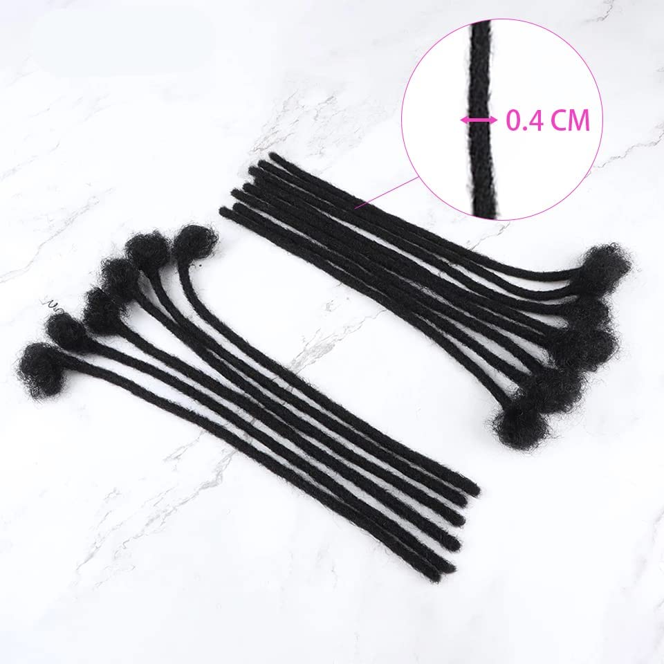 Loc Extension Human Hair 0.4cm Thickness 8 Inch 20 locs Natural Black Full Handmade Permanent Locs Can Be Dyed and Bleached for Women Men Kids Dreadlock Extensions Real Human Hair