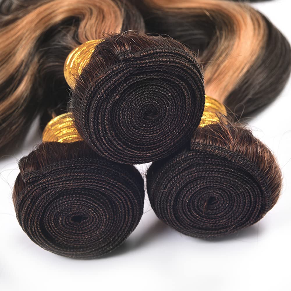 P1B/30 Bundles Human Hair Ombre Brown Body Wave Bundles 16 16 Inch Peruvian Hair Mixed Length 2 Bundles Two Tone And Light Brown Bundles Unprocessed Brown Human Hair Bundles Hair Weave