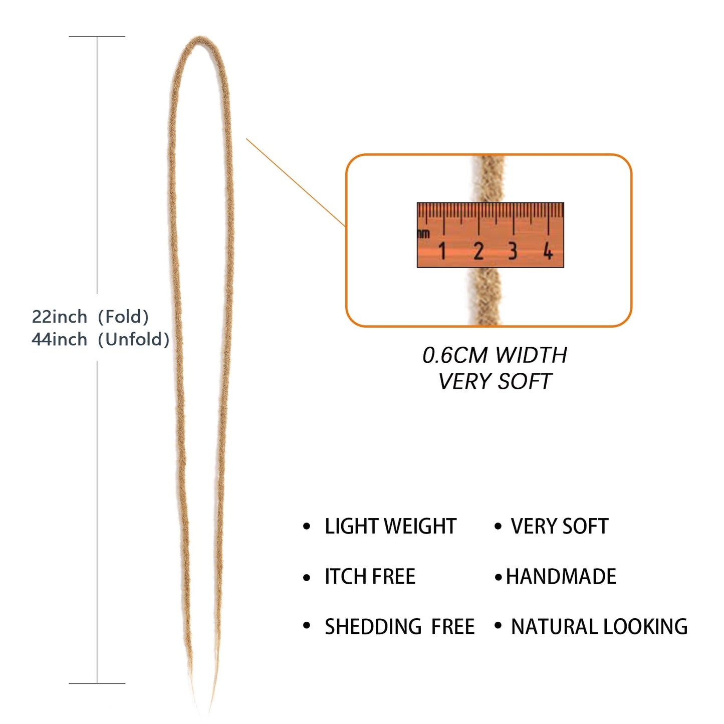 Honey Blonde Double Ended Dreadlock Extensions 22 inch Thin 0.6cm 10 Strands Handmade Synthetic DE Dreads Extensions #27