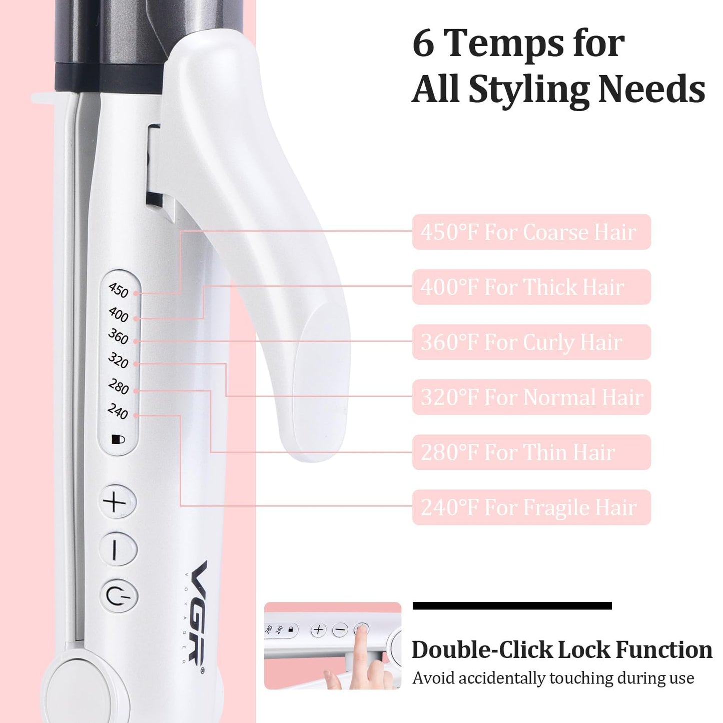 VGR Travel Curling Iron, 110~250V Dual Voltage with European Plug Adapter for International Travel, Europe Travel Essentials for Women, 2 in 1 Flat Iron and Curling Iron