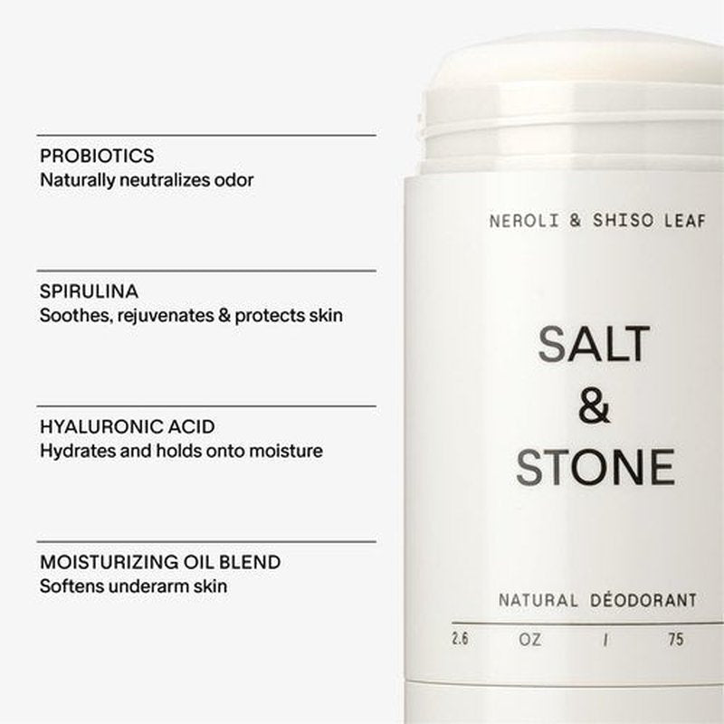 Salt & Stone Natural Deodorant for Women & Men - Neroli & Basil | Extra Strength Natural Deodorant | Aluminum Free with Probiotics, Seaweed Extracts & Shea Butter (2.6 oz)