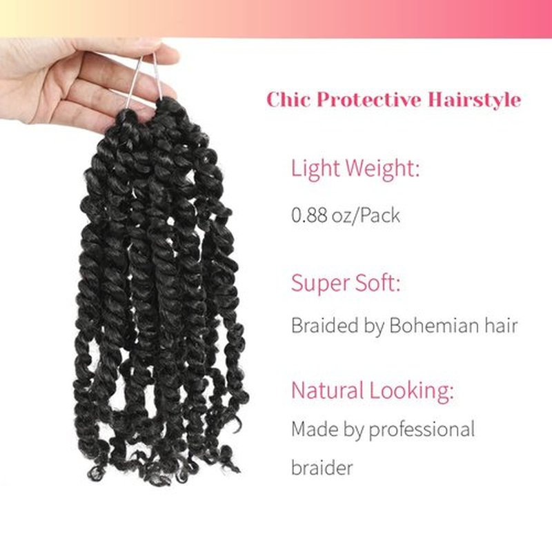 The BOHOBABE Pre-twisted Passion Twist Crochet Hair 6 Inch Short Pre-looped Crochet Passion Twist Braiding Hair 8 Packs (1#) 1#(Jet Black)
