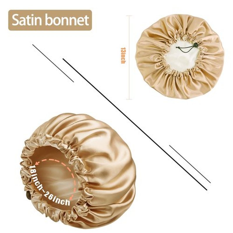 Edoneery Satin Bonnet Silk Bonnet for Curly Hair Bonnet Braid Bonnet for Sleeping Bonnets for Women Large Double-Layer Adjustable, Khaki