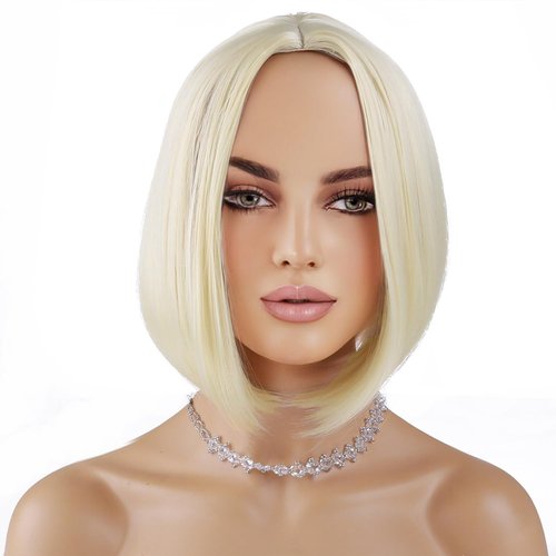 PATTNIUM Short Blonde Bob Wig Light Blonde Wig for Women Straight Blonde Bob Wig Heat Resistant Synthetic Natural Looking Wig with Wig Cap