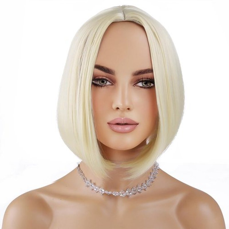PATTNIUM Short Blonde Bob Wig Light Blonde Wig for Women Straight Blonde Bob Wig Heat Resistant Synthetic Natural Looking Wig with Wig Cap