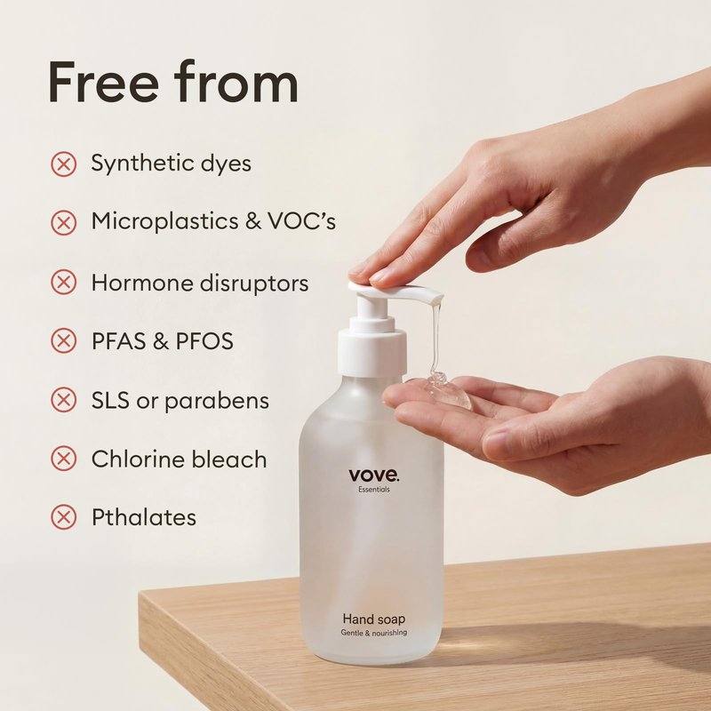 Vove Hand Soap Refills 3-Pack, Mandarin, Geranium & Cedarwood, Powder-to-Gel Hand Wash with Aloe Vera & Cactus Extract, Plant-Based Formula, Moisturizing Allantoin, Plastic-Free Compostable Packaging