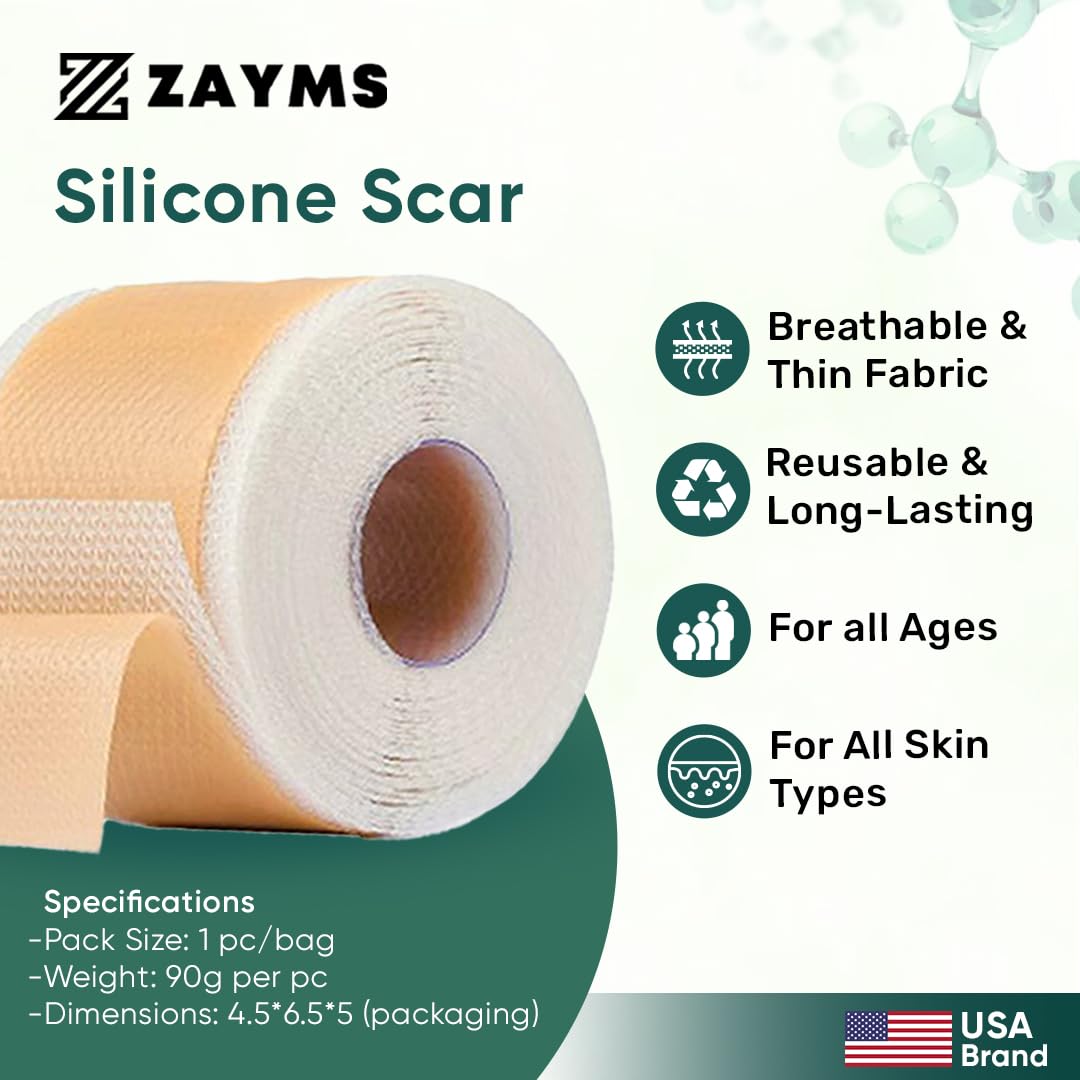 Silicone Scar Tape (1.6” x 120” Roll-3M), Silicone Scar Sheets for Scar Removal, Medical Grade Reusable Tape Strips for Surgical Scars, Keloid, C-Section, Burn, Acne, and Tummy Tuck