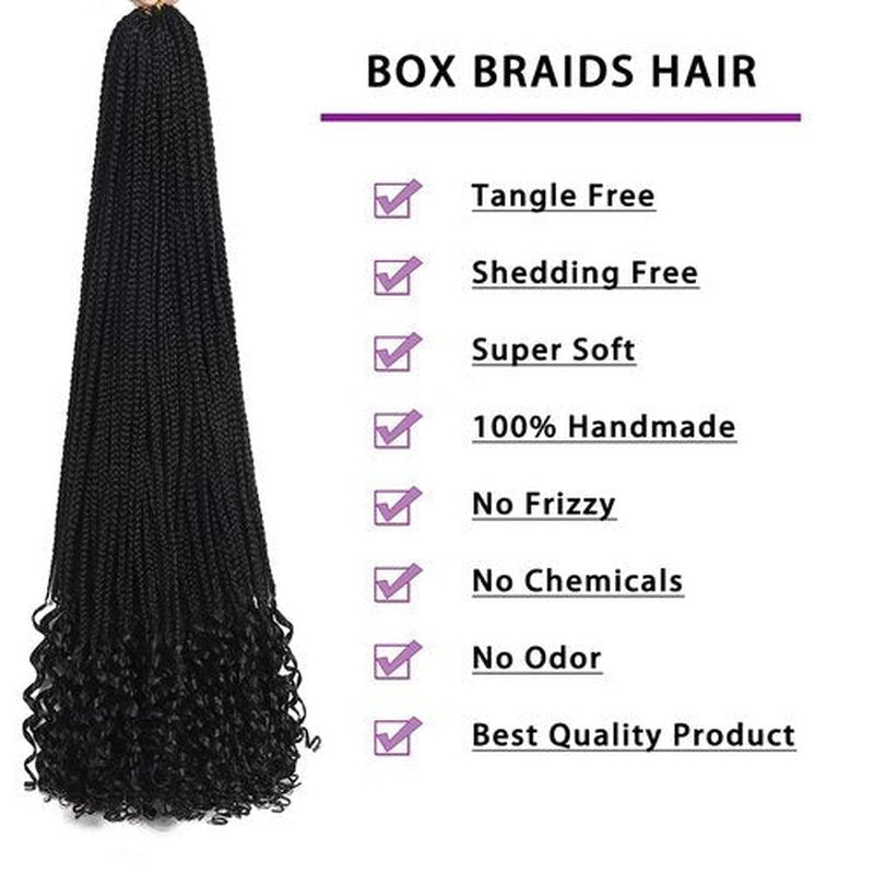 Crochet Box Braids Hair with Curly Ends 7 Packs Pre Looped Crochet Braids Goddess Box Braids Crochet Box Braid Hair(18 inch,1B)