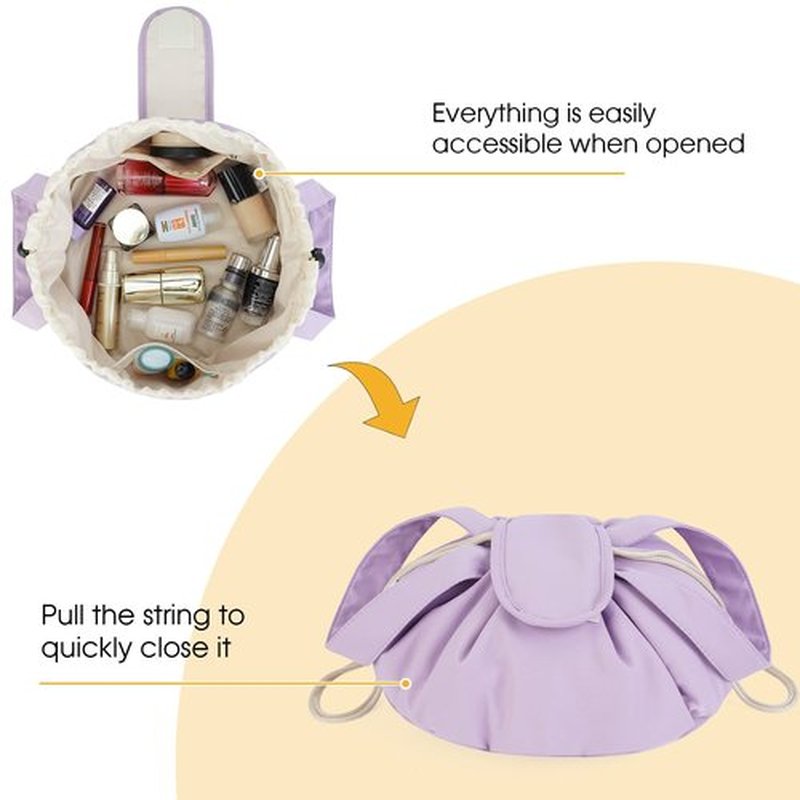 Barrel Drawstring Makeup Bag Large Cosmetic Bag Make up Bags Toiletry Organizer for Women (Purple) (Patent)
