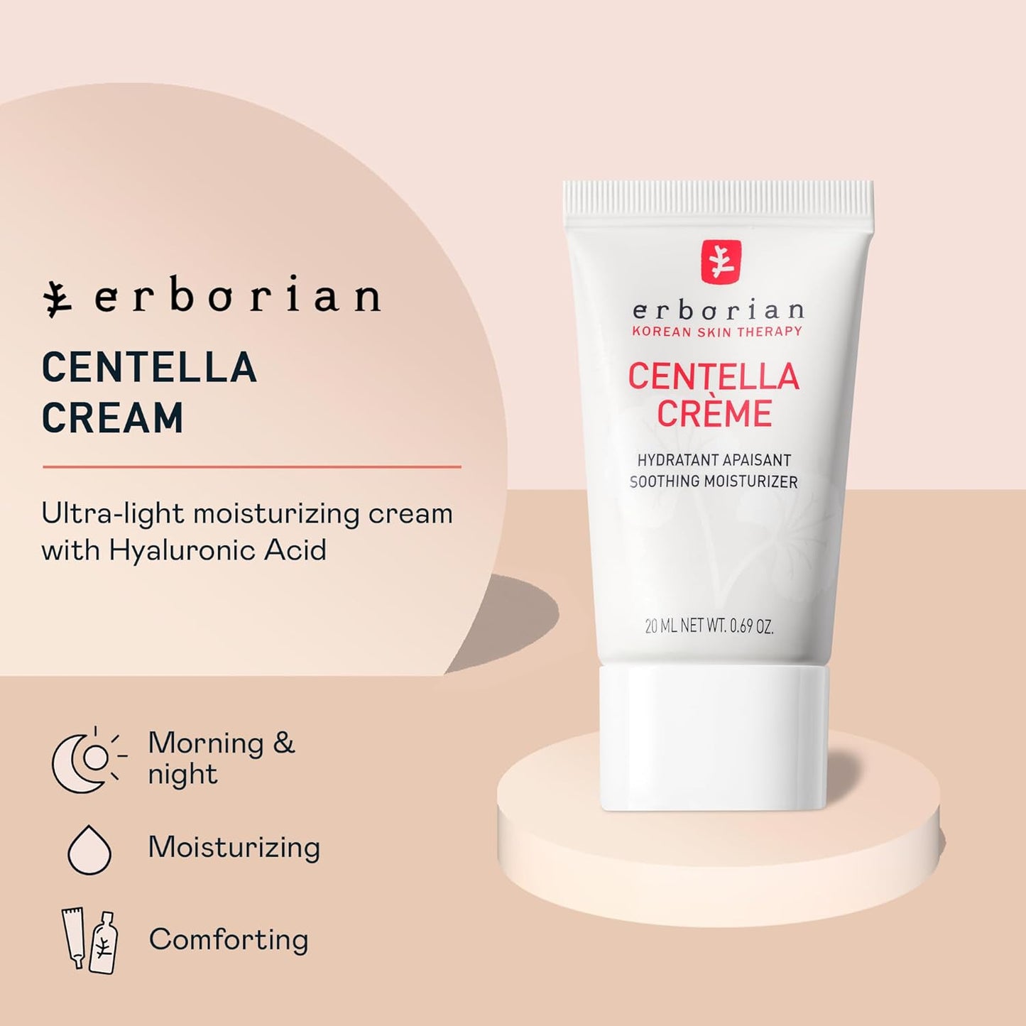 Erborian Face Moisturizer Cream Centella Cream - Ultra Light-Weight Facial Moisturizing Cream with Shea Butter, Hyaluronic Acid, Glycerin & Beta Glucan - Soothes & Hydrates Skin - All Skin Types