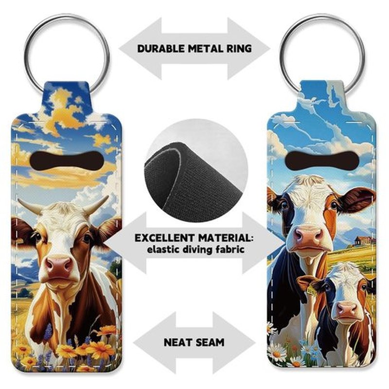OLYCRAFT 2Pcs Cattle Chapstick Holder Keychain 3.8x1.5 Inch Elastic Diving Fabric Lipstick Lipstick Keychains Elastic Diving Fabric Portable Lipstick Sleeve Travel Key Ring Holder for Lipstick