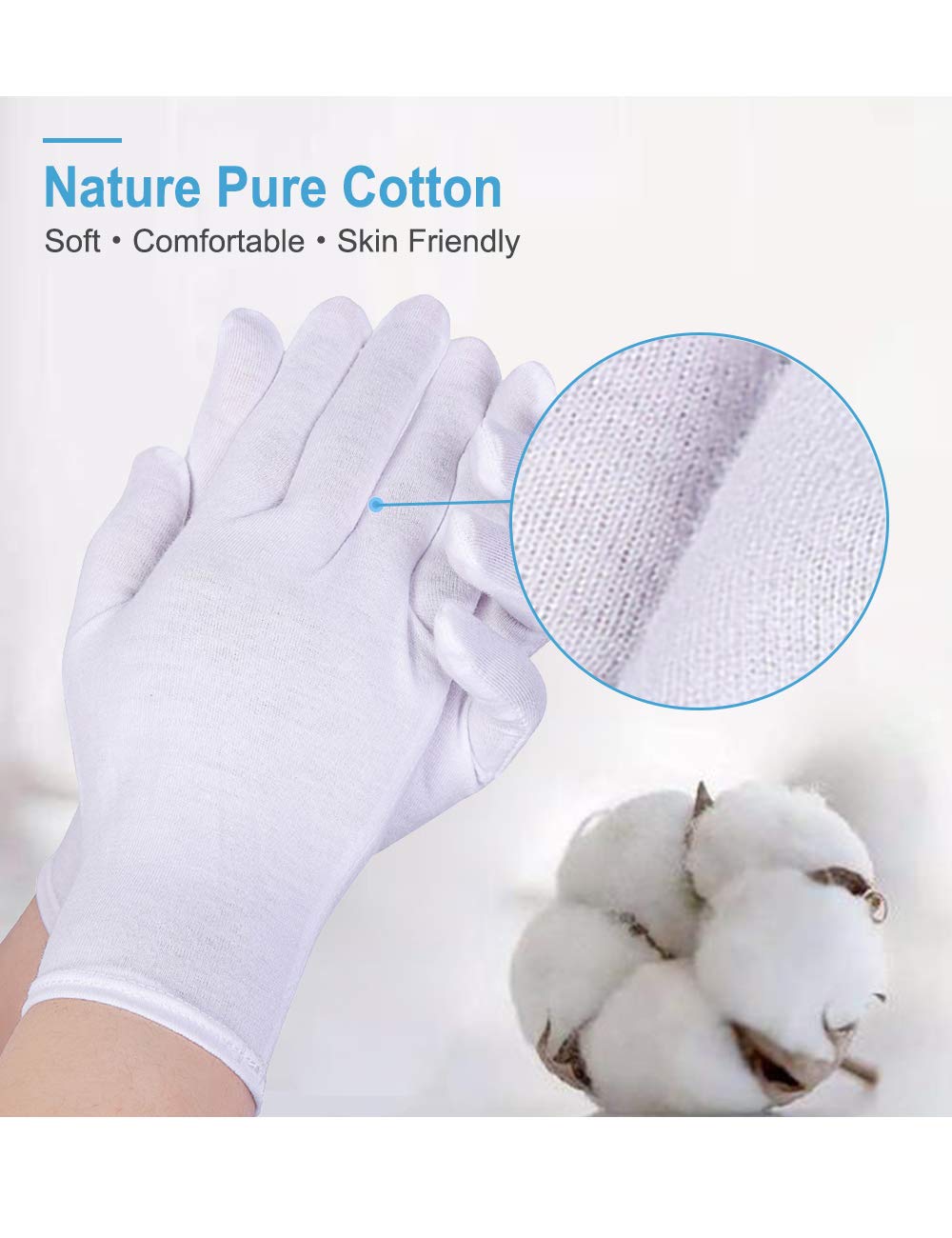 Donfri 2 Pairs White Moisturizing Gloves Overnight Cotton Gloves for SPA, Dry Hands Eczema, Hand Care, Day and Night Healing,Reusable
