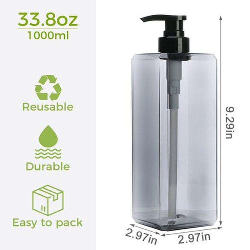 Suream 33.8oz Refillable Shampoo Bottles for Shower, 3Packs 1000ml Large Empty Pump Dispenser with 4PCS Lables for Shampoo, Body Soap, Hand Soap, Conditioner, for Bathroom, Kitchen, Hotel, Salon, SPA