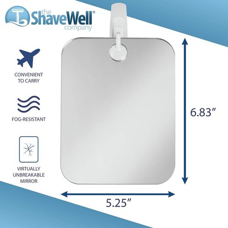 The Shave Well Company Deluxe Anti-Fog Shaving Mirror | Fogless Bathroom Shower Mirror with Handheld Option for Men and Women | Hanging Shower Mirror Includes Long-Lasting Removable Adhesive Hook