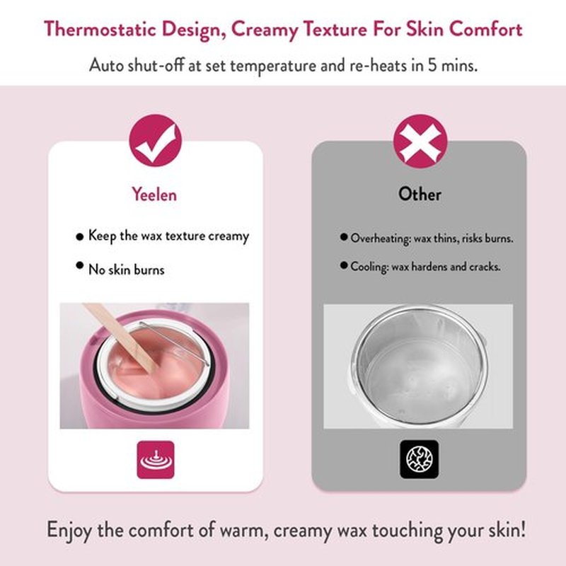 Professional Portable Wax Warmer Machine: Melts Hard Wax Beads for Body Face Hair Removal - with 14oz Wax Pot Adjustable Temperature Clear Lid (Pink)