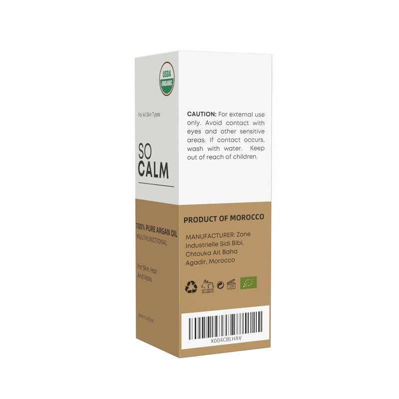 SoCalm 100% Pure Argan Oil – Cold-Pressed & Organic, Deep Moisture for Face, Skin & Hair, Rich in Vitamin E & Fatty Acids - 1.6oz / 50ml