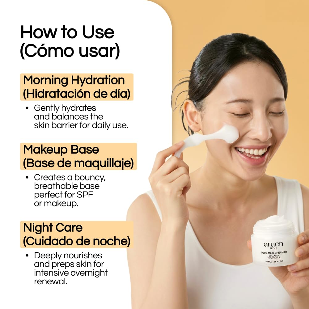 aruen Tofu Collagen Dual-Firming Jelly Cream - 80% Fermented Soy Milk + Bean Essence + Niacinamide - Korean Glass Skin Tightening, Daily Facial Moisturizer (1.69 fl.oz | 50ml)