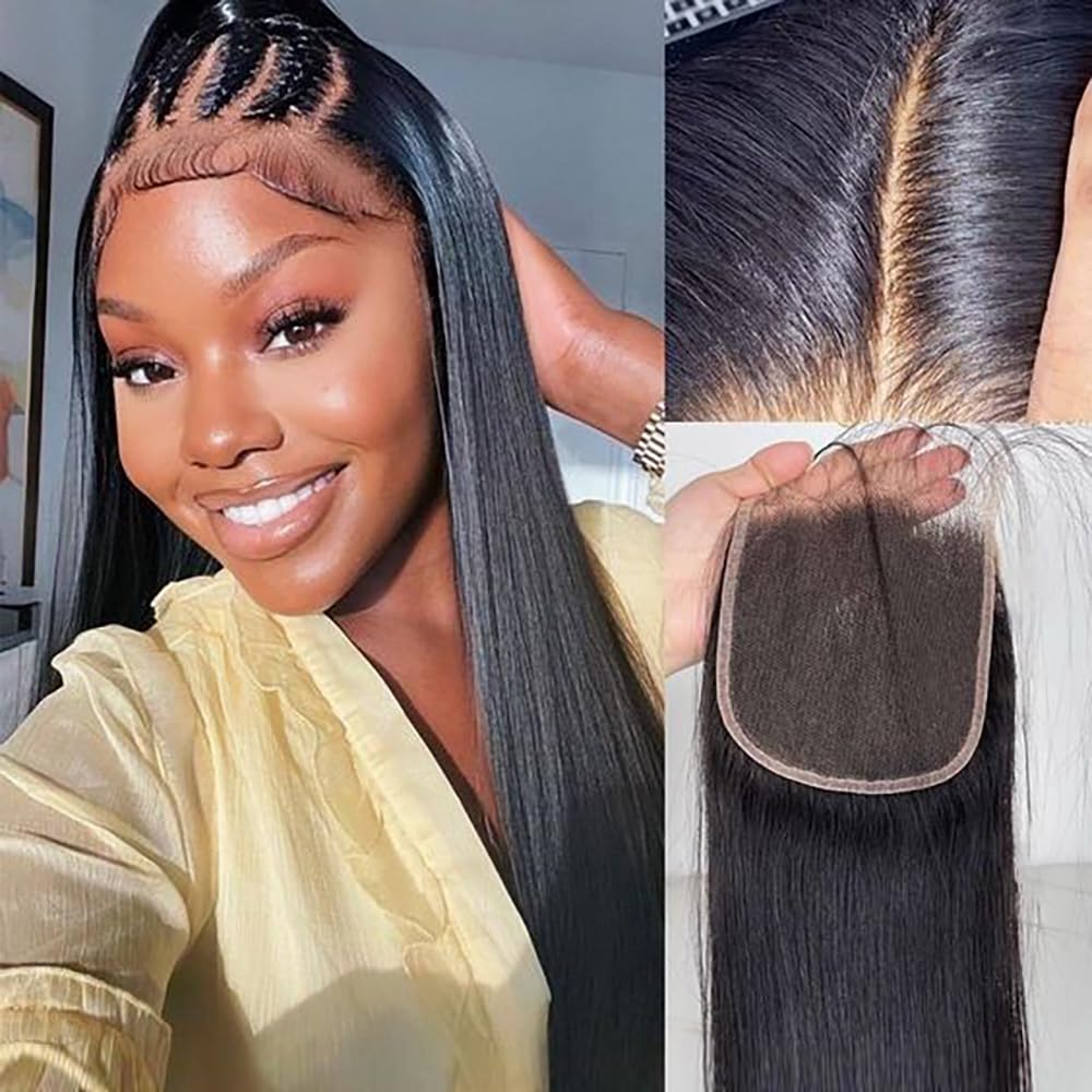 5x5 Transparent Lace Closure Hair Closure Invisible Lace Closure 10A Brazilian Virgin Remy Human Hair Frontal Closure Human Hair Extensions Pre Plucked (5x5 lace closure straight, 14 inch)