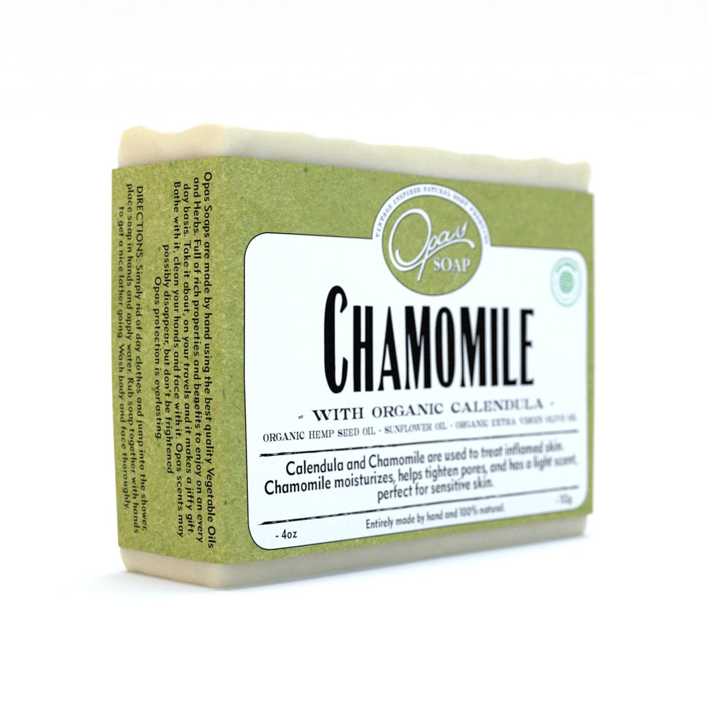 Chamomile Soap for Sensitive Skin, 100% natural UNSCENTED Bar soap, made with ORGANIC Hemp Seed, ORGANIC Calendula, for KIDS and ADULTS, very MOISTURIZING