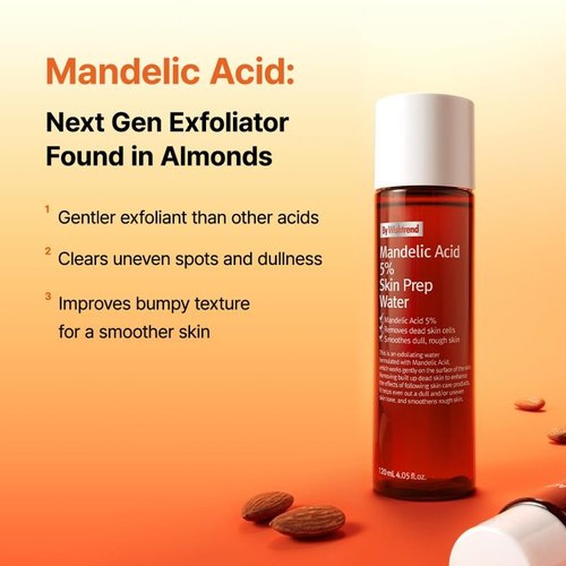 BY WISHTREND Mandelic Acid 5% Skin prep Water, Gentle Skin Renewal, Korean Exfoliator, Aha Bha Toner, for Sensitive Skin, Helping clogged pores, Glow up (4.1 Fl Oz (Pack of 1))