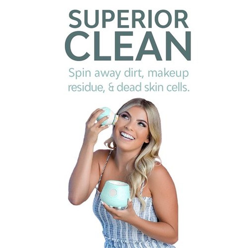 TAO Clean Ona Diamond Orbital Facial Brush and Cleansing Station, Electric Face Cleansing Brush with Ergonomic Handle, Dual Speed Settings, Light Blue