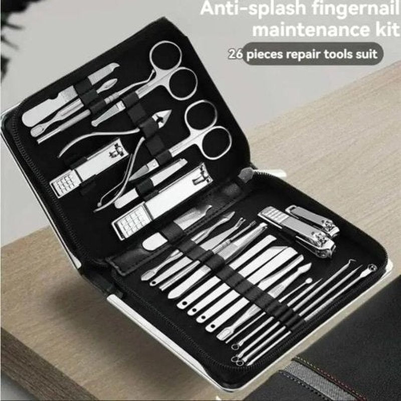Nail Clippers Set 26 Piece Set Stainless Steel Nail Clippers Set Household Nail Cutter Suit with Box Trimmer Grooming Manicure Pedicure Nail Tools Pedicure Tools for Feet(Brown)