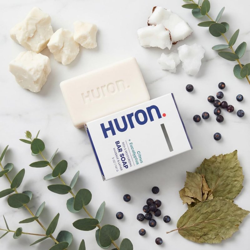 Huron Bar Soap for Men and Women, Hydrating Cleansing Bars with Citrus + Eucalyptus Scent, Moisturizing Shower Soap, Phthalate-Free, Non-Toxic Clean Ingredients for Daily Body Care, 5 oz (Pack of 3)