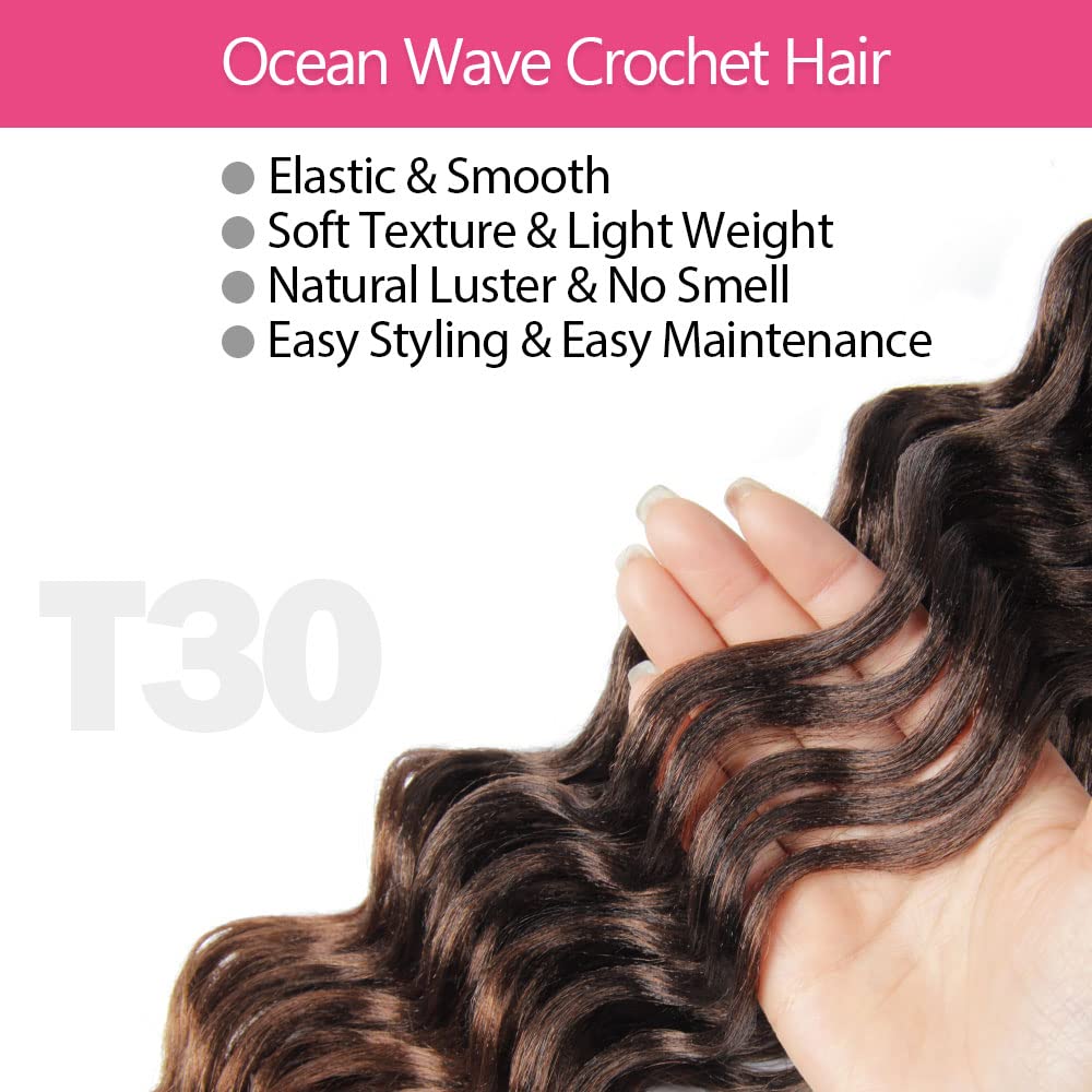 Niseyo NU Short Ocean Wave Crochet Hair 9 Inch 8 Packs Deep Wave Crochet Hair Synthetic Wavy Crochet Braids (T30 Ombre Light Brown)