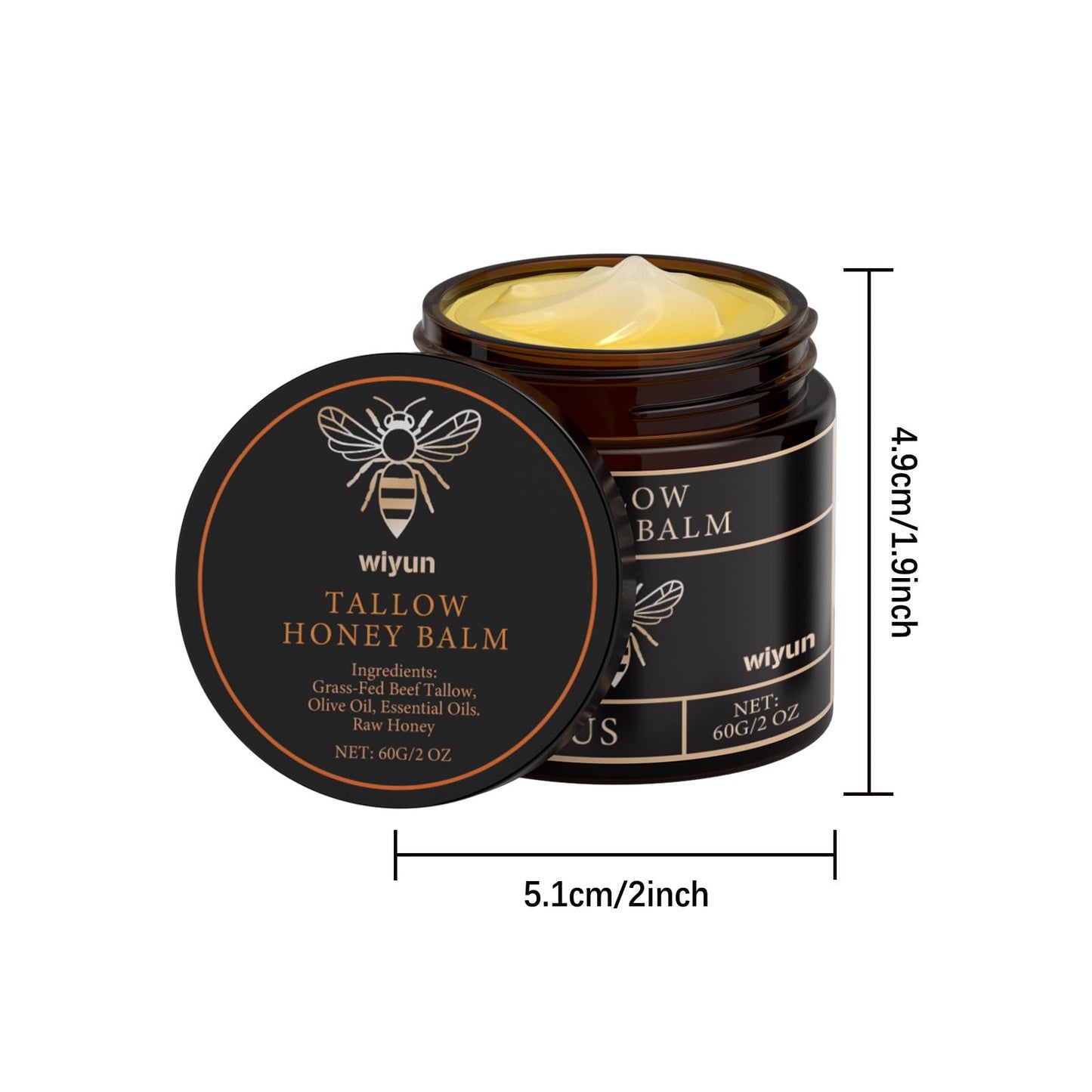 CHHQLZS Tallow Honey Balm for Skin, Natural Handmade Citrus Moisturizer for Soft Smooth Face Hands & Body, 2 Oz