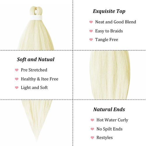 UPruyo Pre Stretched Braiding Hair Blonde 613 Braiding Hair Pre Stretched Synthetic Hair Extensions for Braiding Box Braids Long Yaki Knotless Micro Prestretched Braiding Hair 26 inch