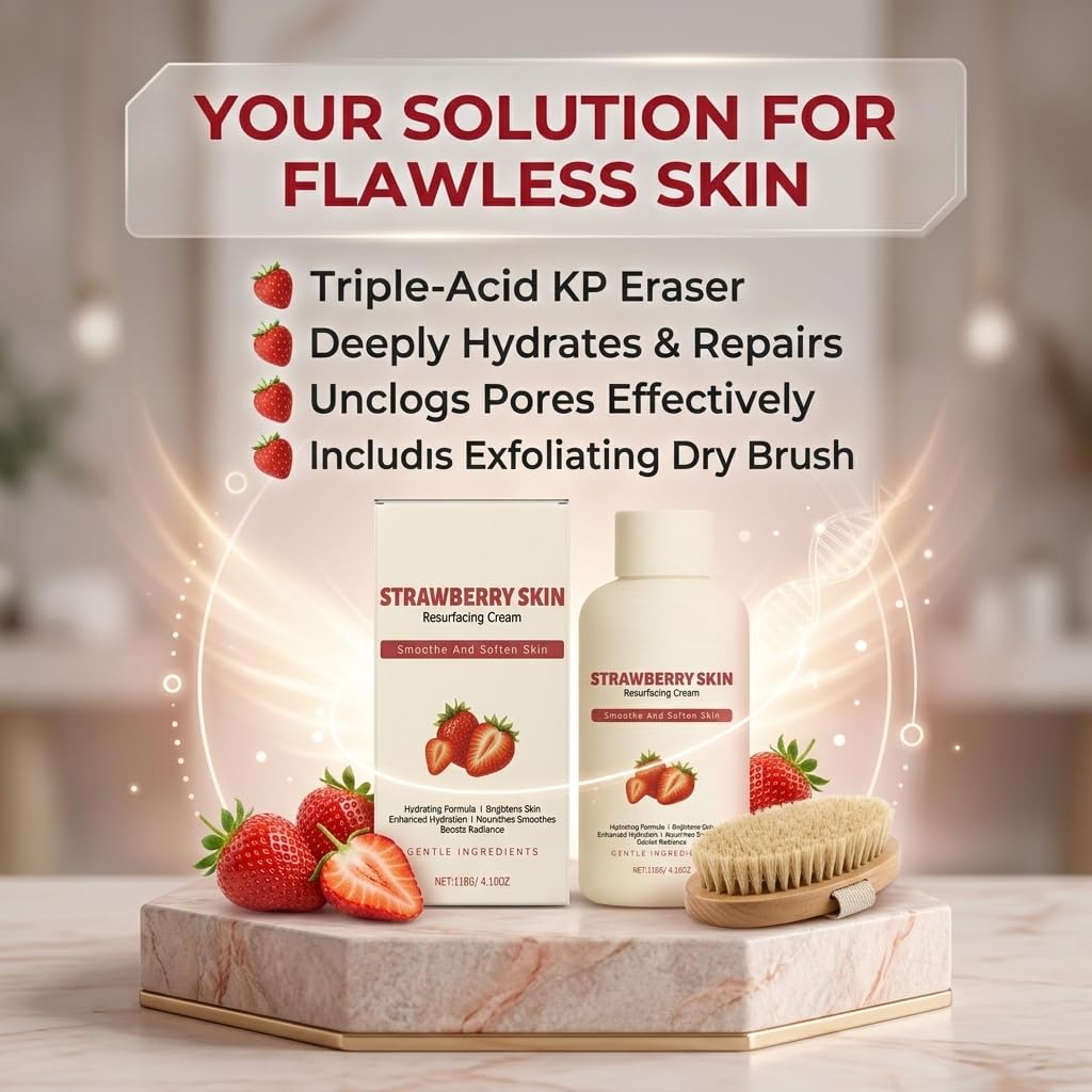 Strawberry Skin Treatment, Trystrawberry Legs Resurfacing Cream, Advanced Triple-Acid Complex For Keratosis Pilaris, Reduce Chicken Skin Bumps