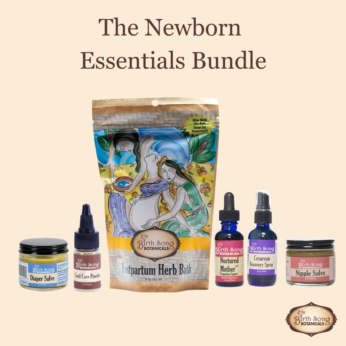 Birth Song Botanicals Organic Postpartum Herbal Bath Soak – 8oz/ea. Herbal Sitz Bath Blend with Sea Salt, Organic Plantain, Yarrow, Shepherd’s Purse, Uva Ursi & Calendula – 1 Pack (8oz)