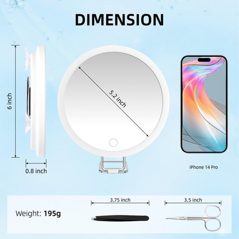 5X Magnifying Mirror with Light, 5X Makeup Magnifying Mirror, 6'' LED Magnifying Mirror Large Lighted Makeup Magnification Mirror with Adjustable Stand & Suction Cups, Compact Travel Magnifying Mirror