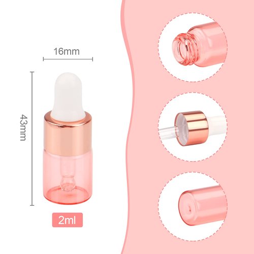Wresty 15 Pcs Pink Glass Dropper Bottle Essential Oil Dropper Bottles Mini Glass Vials Cosmetic Liquid Container Perfume Aromatherapy Sample Bottles With Glass Eye Dropper (2ml(5/8 Dram))