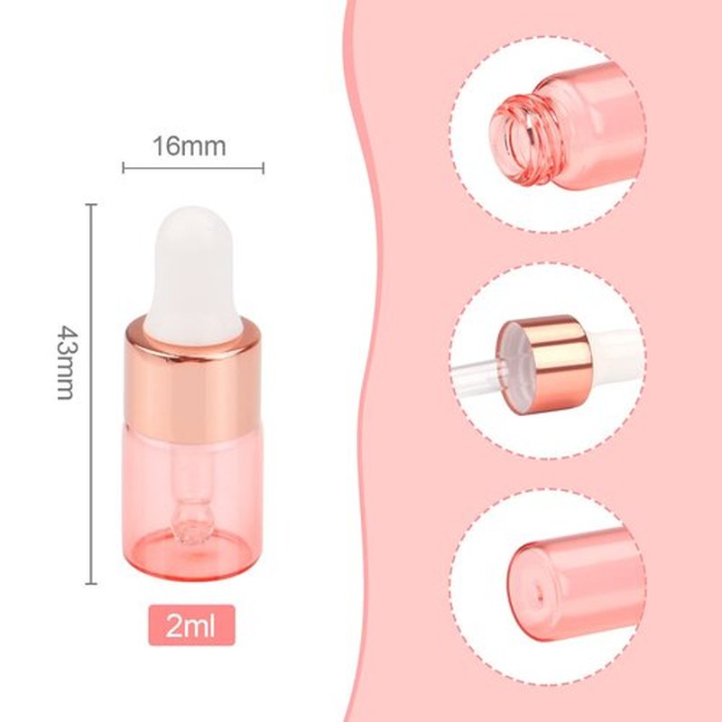 Wresty 15 Pcs Pink Glass Dropper Bottle Essential Oil Dropper Bottles Mini Glass Vials Cosmetic Liquid Container Perfume Aromatherapy Sample Bottles With Glass Eye Dropper (2ml(5/8 Dram))