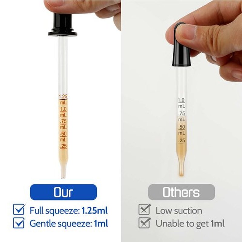 BAKOTAKA Eye Dropper - (Pack of 6) Straight Tip Calibrated Glass Medicine Droppers, 1mL Capacity Oils Pipette Dropper for Accurate Easy Dose and Measurement