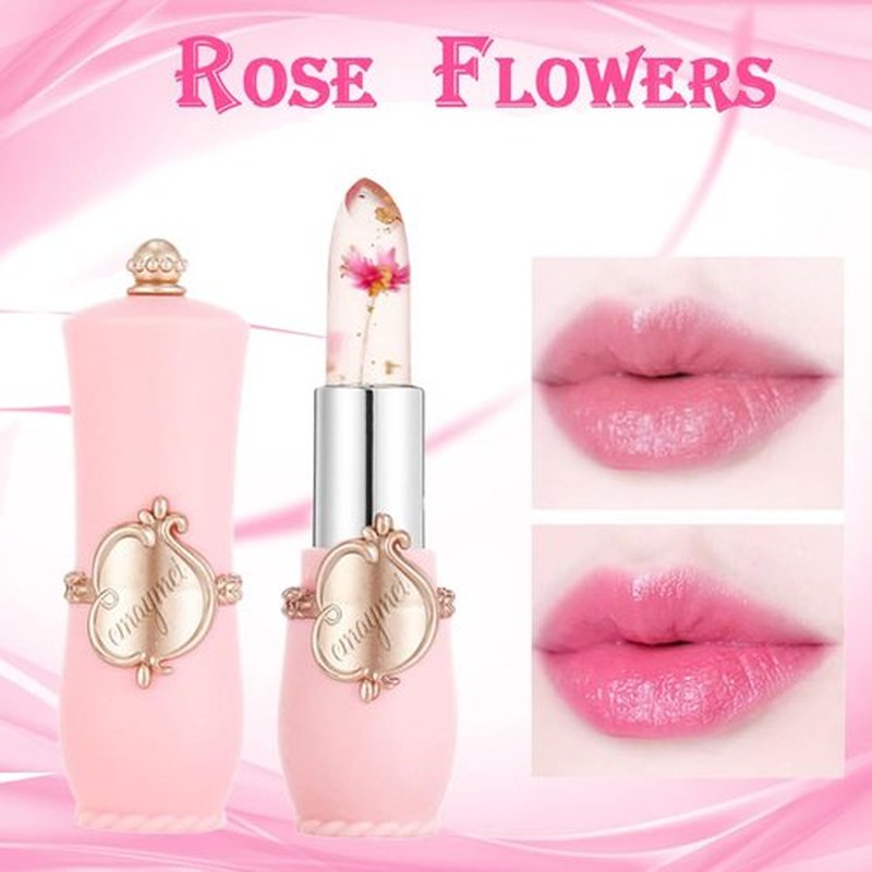 Crystal Flower Jelly Lip Balm, Aloe Vera Color Changing Lipsticks,Lasting Nutritious Natural Moisturizing gentle colorless Lipstick Lip Gloss 2pcs (Rose Flowers)