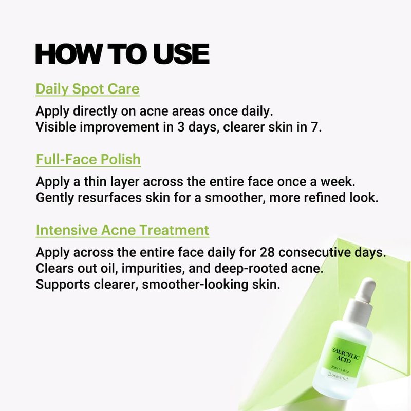 pure.tiful 2% Salicylic Acid (BHA) Serum for Acne & Blackheads - Unclogs Pores, Oil Control, Sensitive-Skin Safe, Fragrance-Free,1 fl.oz