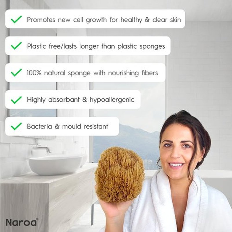 Naroa Exfoliating Natural Sponge for Bathing | Bath Sea Sponge for Healthy Skin | Unbleached Shower Body Scrubber Puff | Eco Friendly Plastic Free Sponge (Exfoliate - Large)