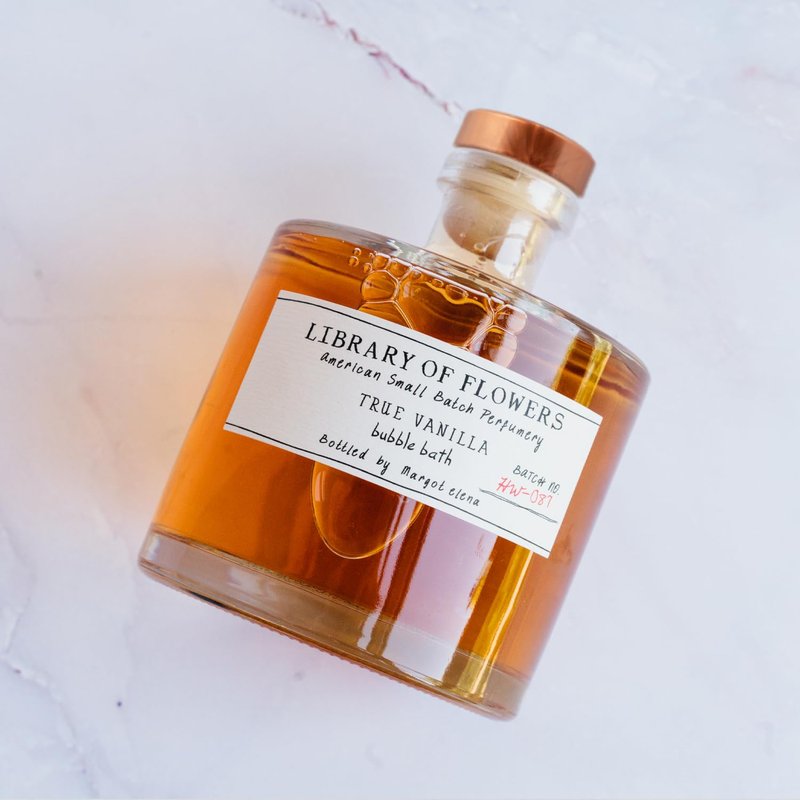 Library of Flowers True Vanilla Bubble Bath, Bergamot, Dark Vanilla & Amber Storied Fragrance, 17 fl. oz. Luxury Hydrating Bubbling Soap, Richly Scented Bath and Body Product