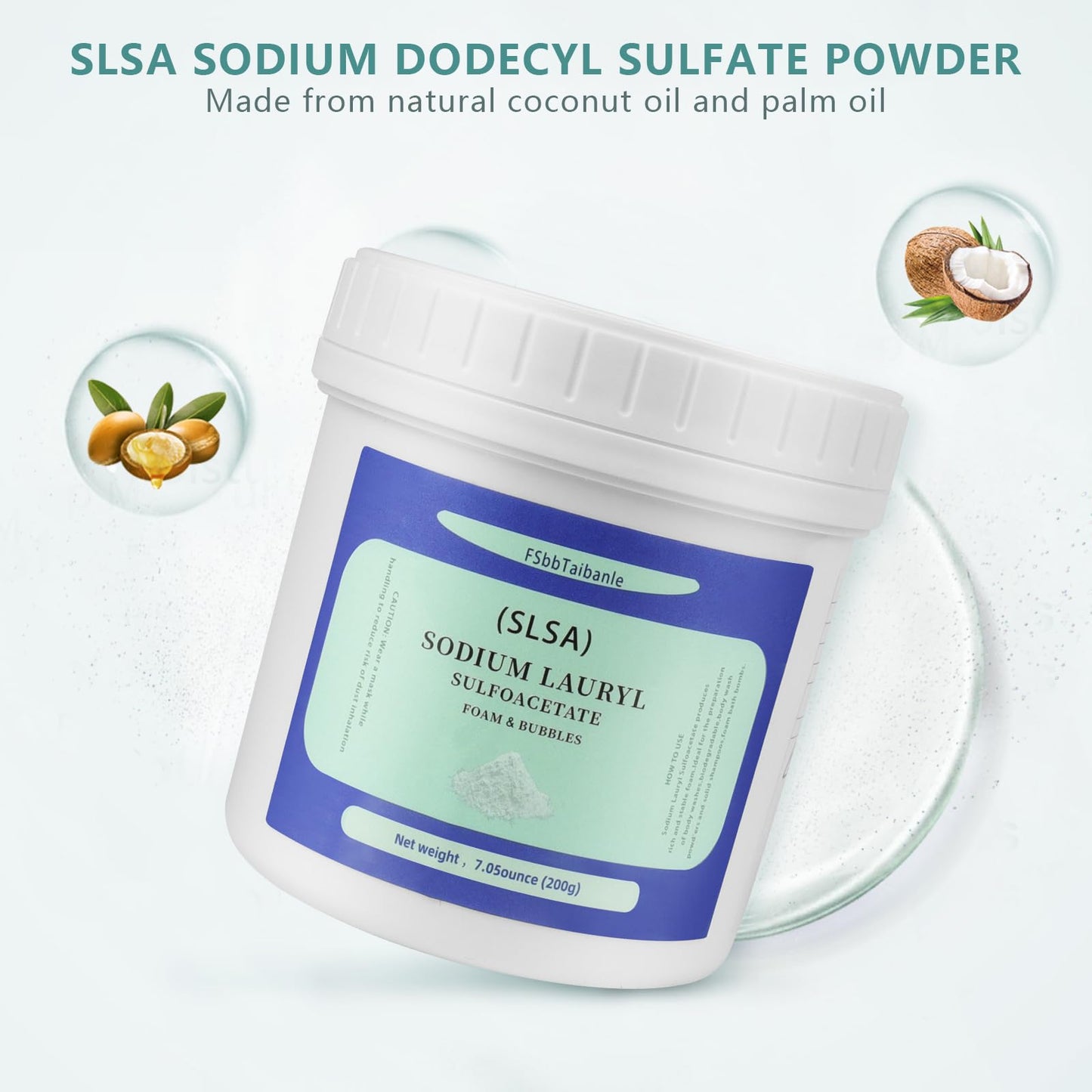 7 Ounce of SLSA Powder for Bath Bomb Making, Premium Sodium Lauryl Sulfoacetate Powder, Sodium Lactate for soap Making, Gentle on The Skin. Suitable for Bath TrufflesCrafting Bath Bombs and More